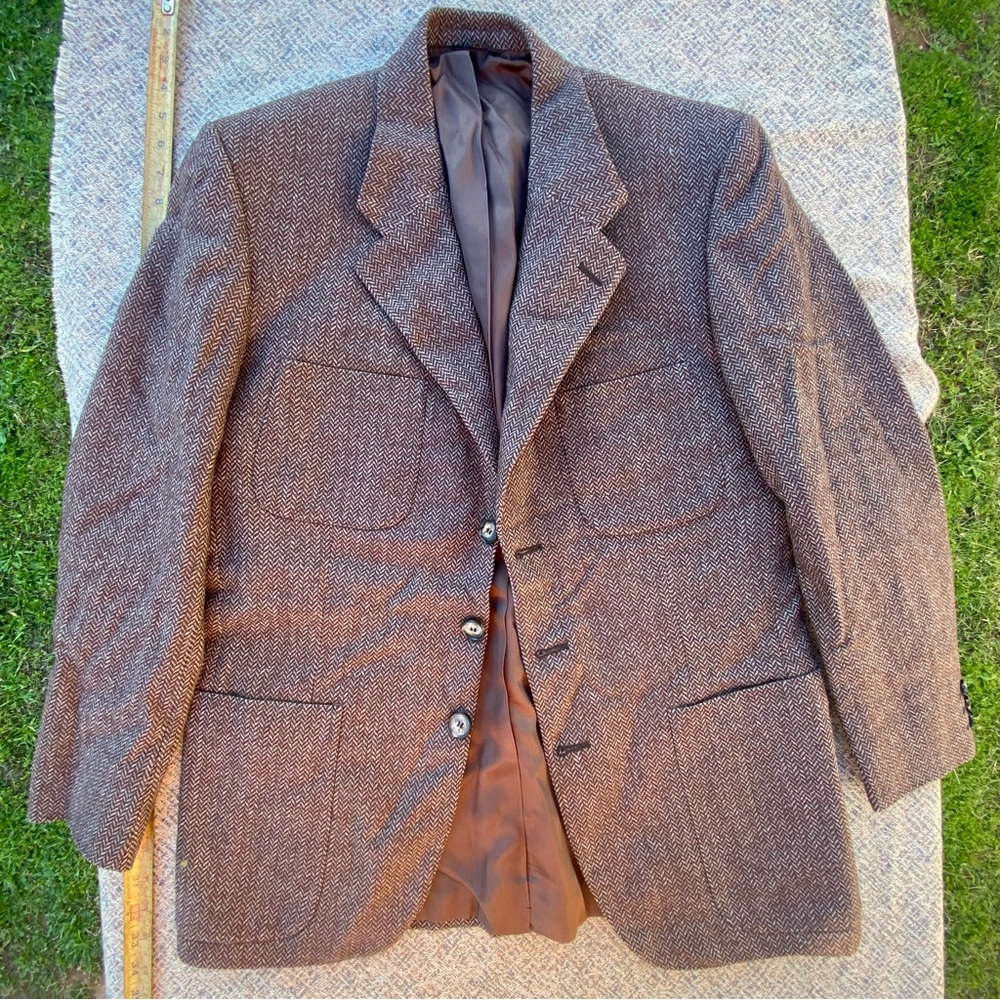 Vintage Blazer Lou Myles Wool Sport Coat three Button Herringbone Union Made